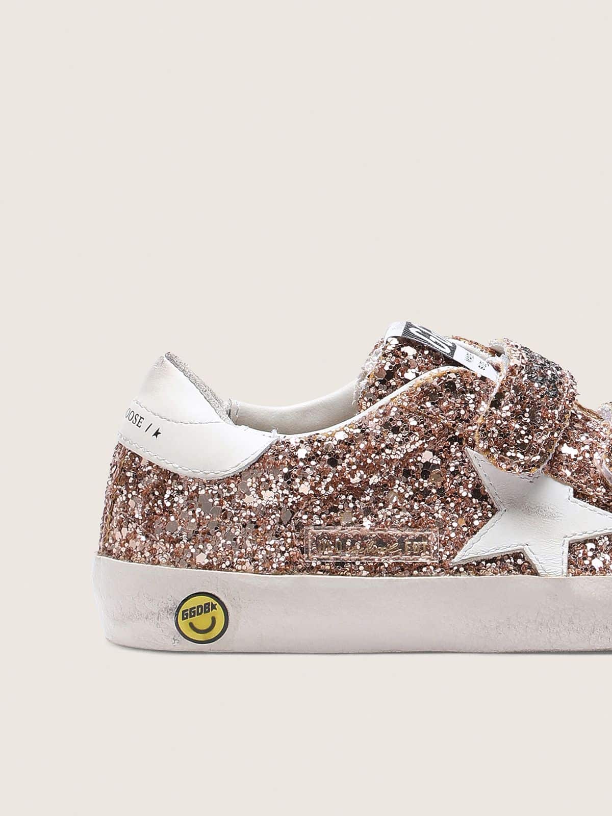 Young Old School in peach-colored glitter with white leather inserts