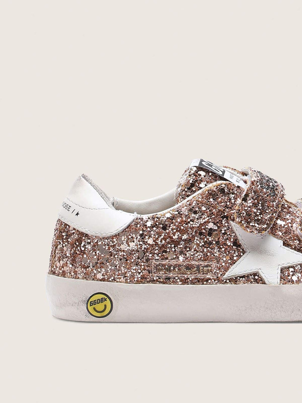 Young Old School in peach-colored glitter with white leather inserts