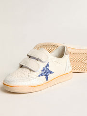 Young Ball Star with blue glitter star and beige suede heel tab