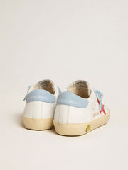Super-Star Young in white leather with red star and light blue heel tab
