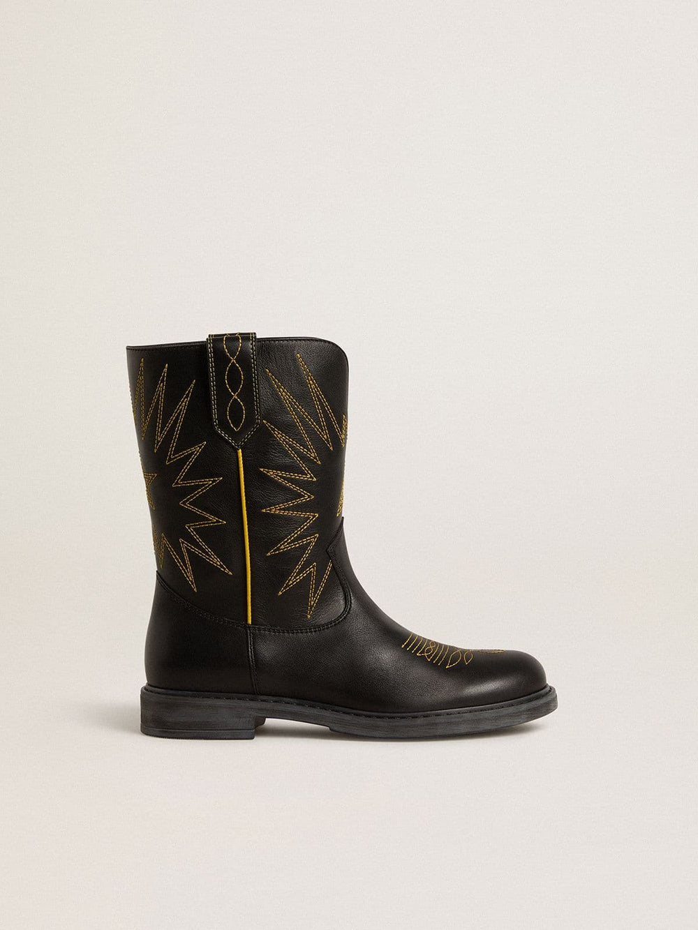 Wish Junior boots in black leather with yellow star embroidery