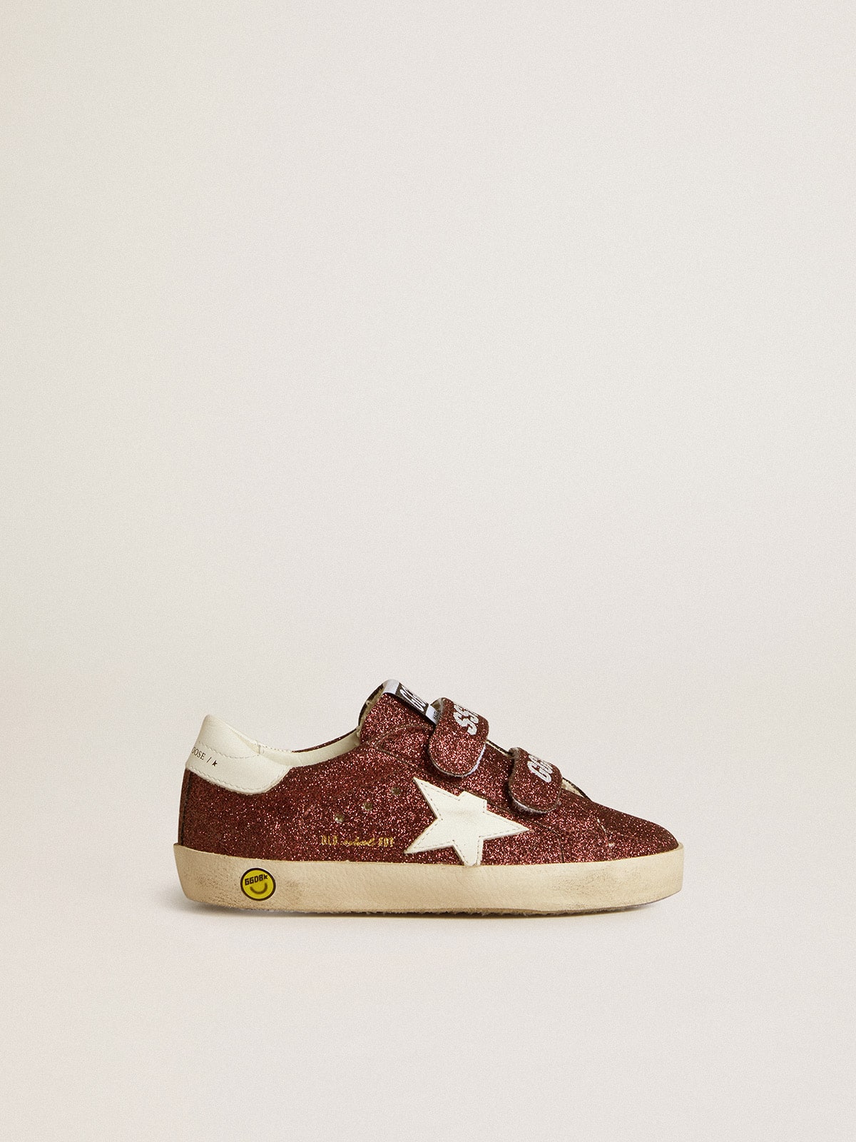 Old School Junior in burgundy glitter with leather star and heel tab
