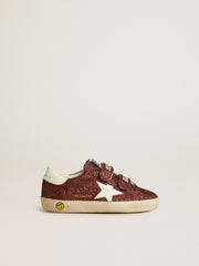 Old School Junior in burgundy glitter with leather star and heel tab