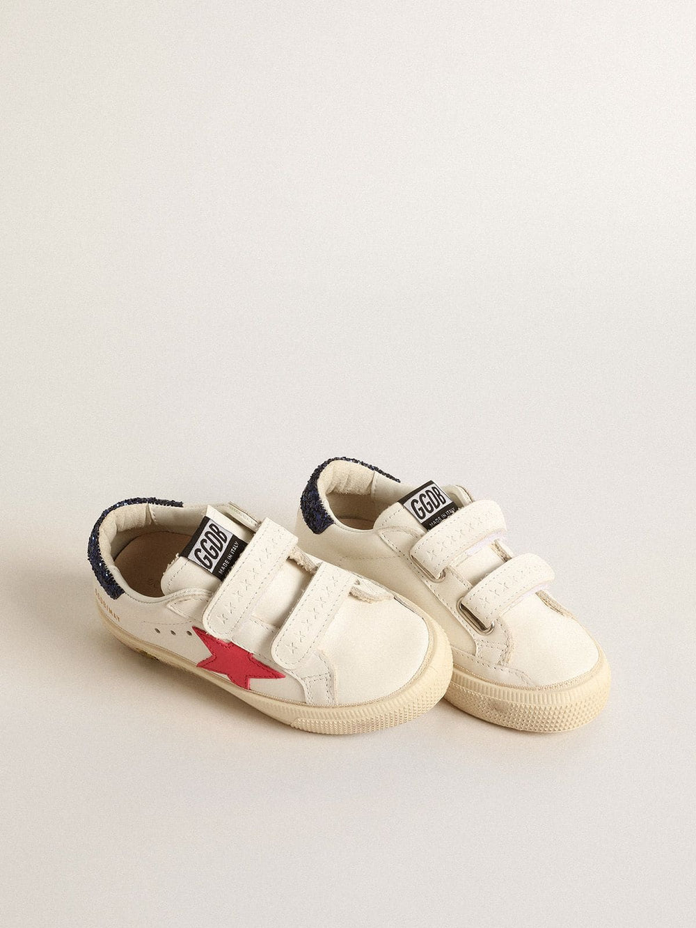 May Teen with fuchsia leather star and blue glitter heel tab