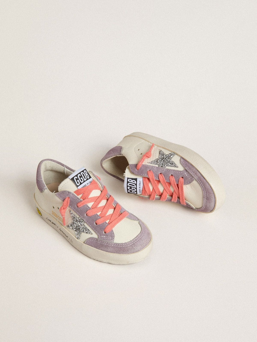 Young Super-Star with silver glitter star and lilac suede inserts