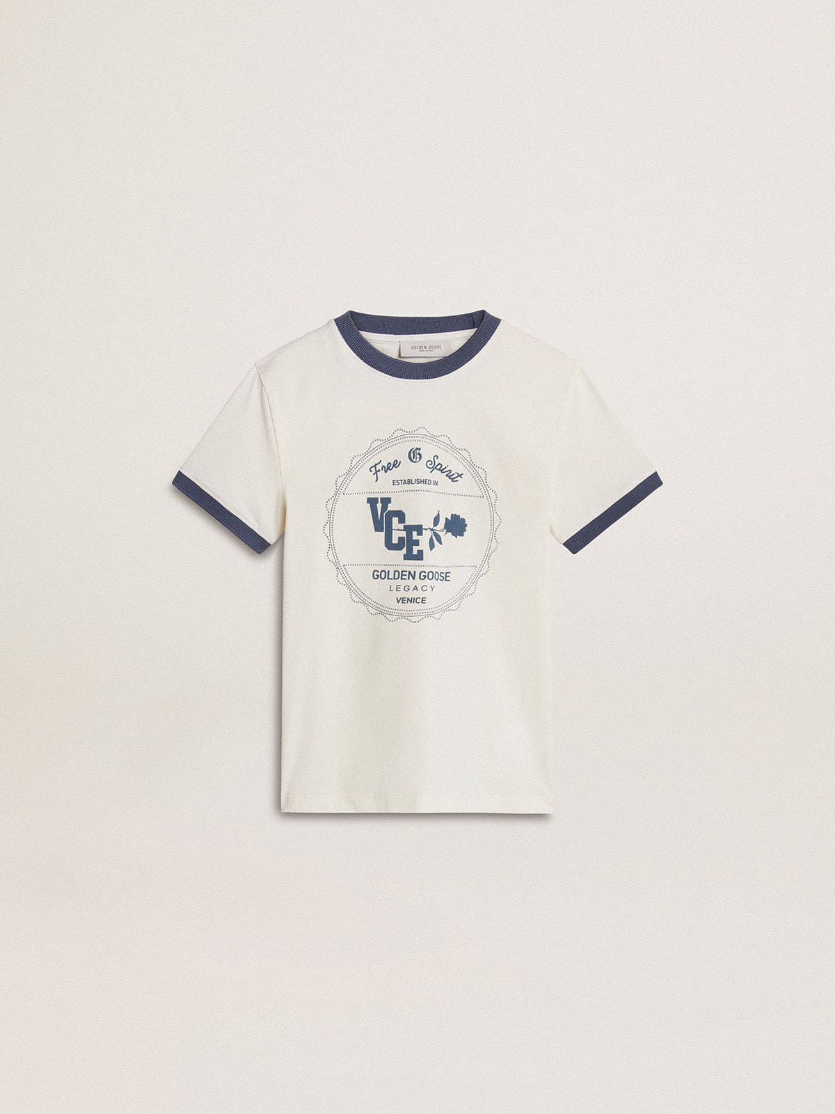 Boys' white T-shirt with blue print