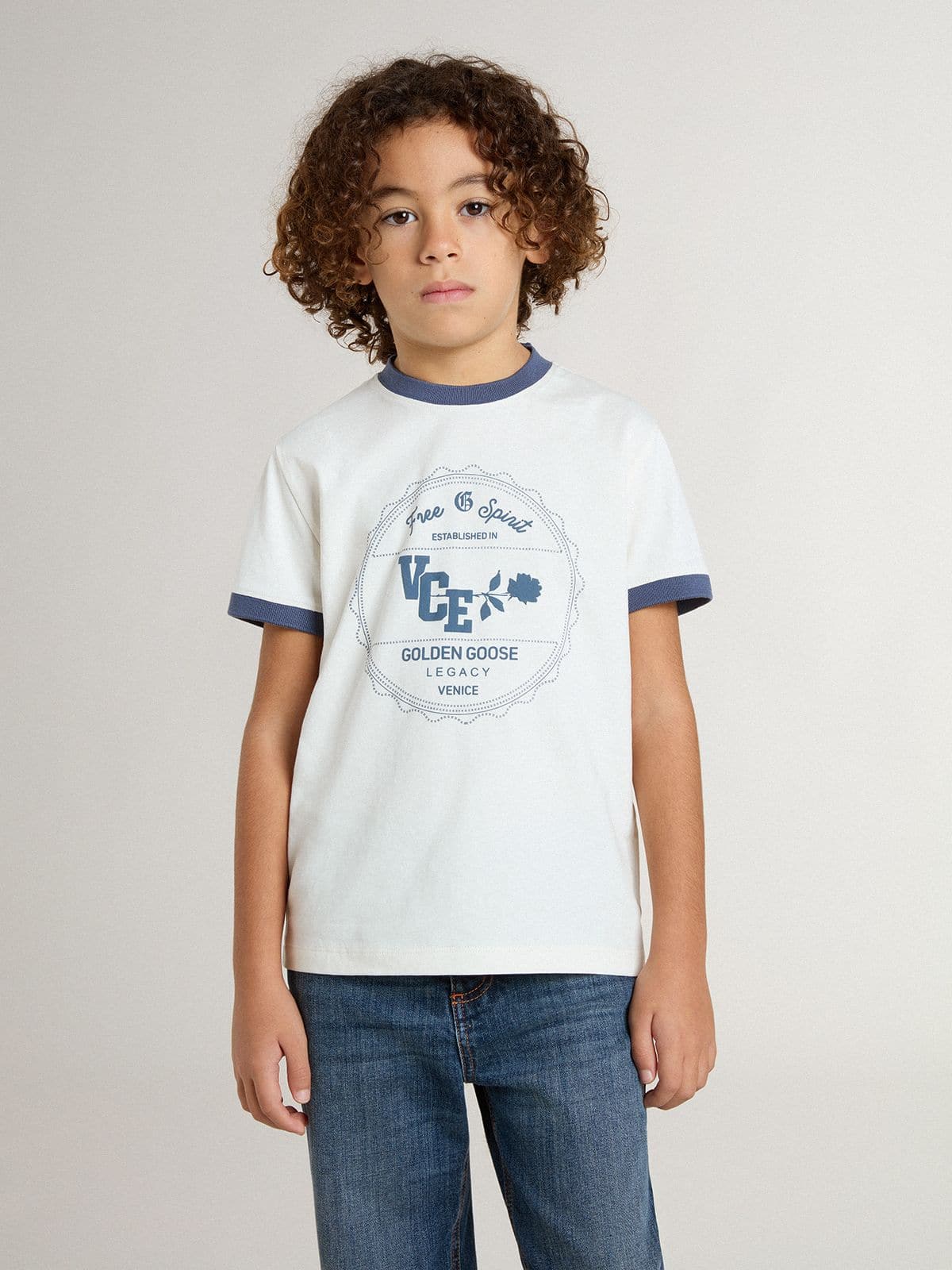 Boys' white T-shirt with blue print