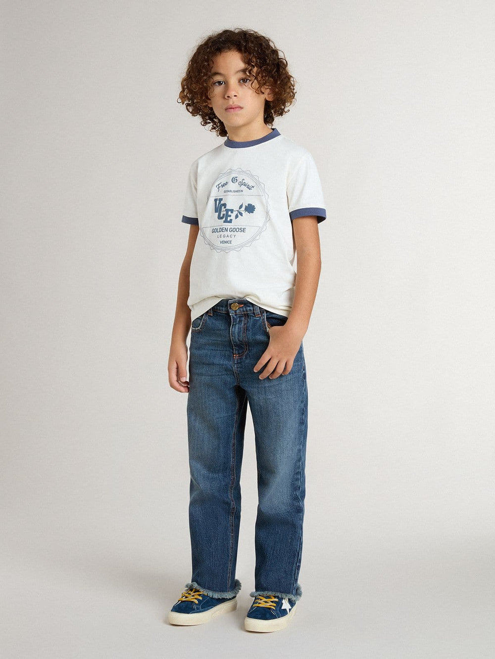 Boys' white T-shirt with blue print