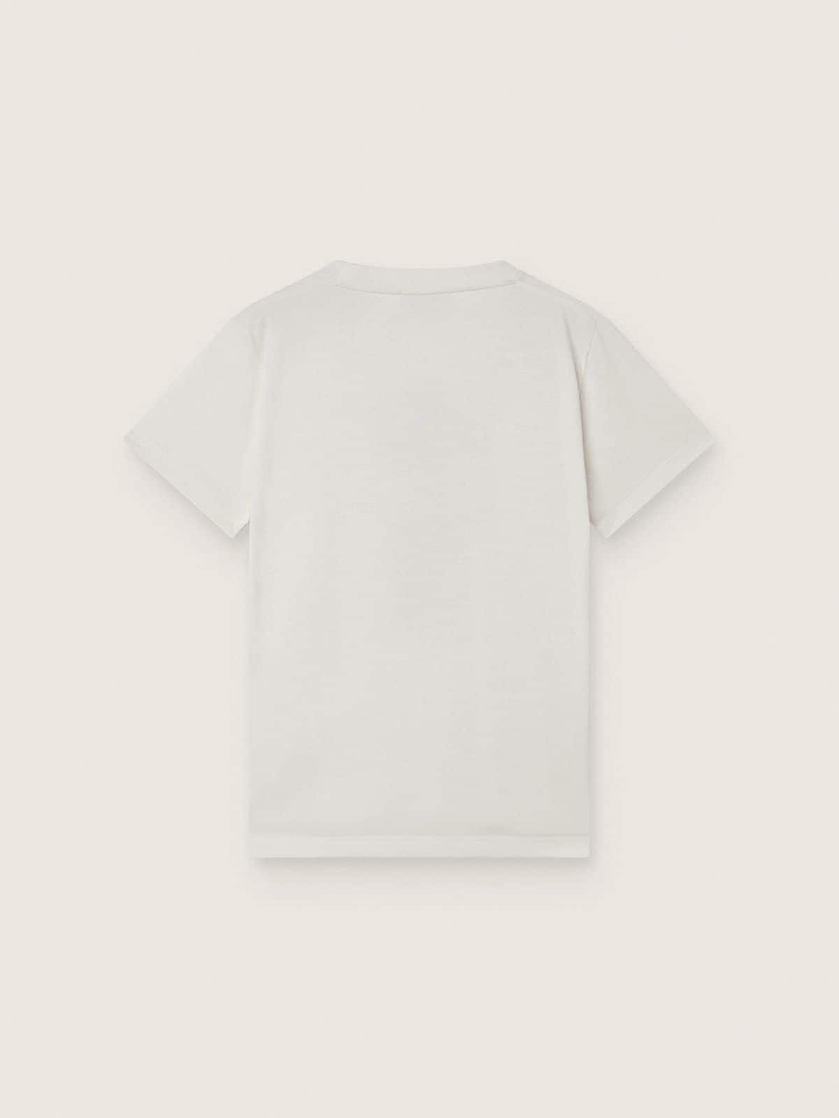 Journey T-shirt for boys in white cotton jersey with digital mascot print