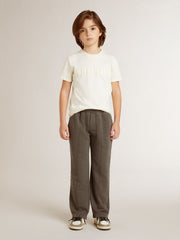 Boys' cream-colored T-shirt with raised logo