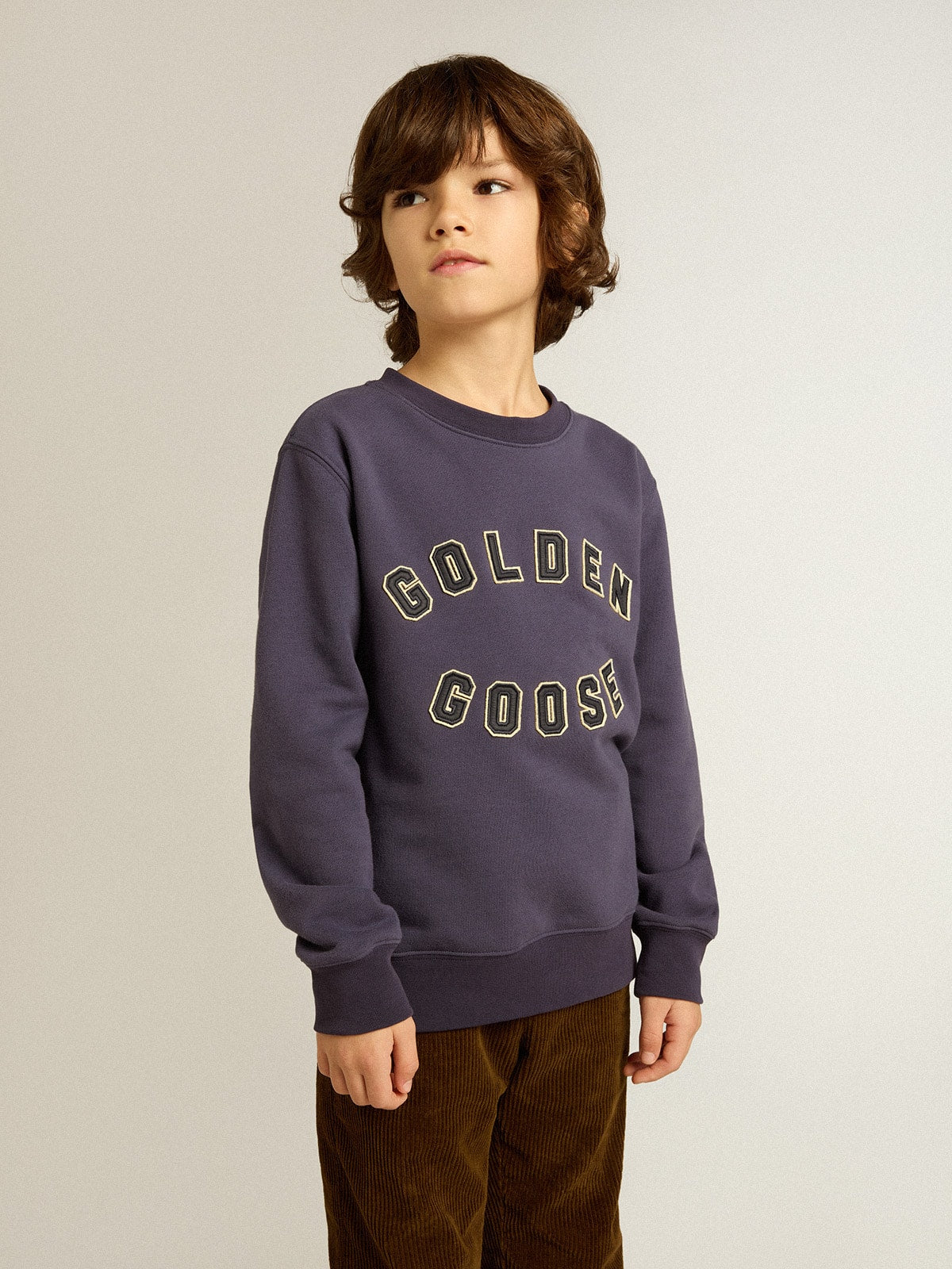 Blue-violet sweatshirt with Golden Goose lettering on the front