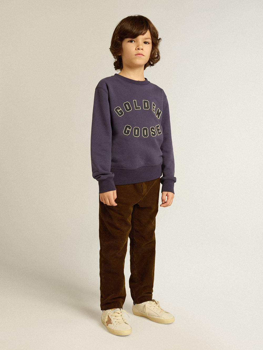 Blue-violet sweatshirt with Golden Goose lettering on the front