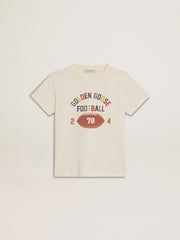 Boys’ T-shirt in worn white with multicolor lettering