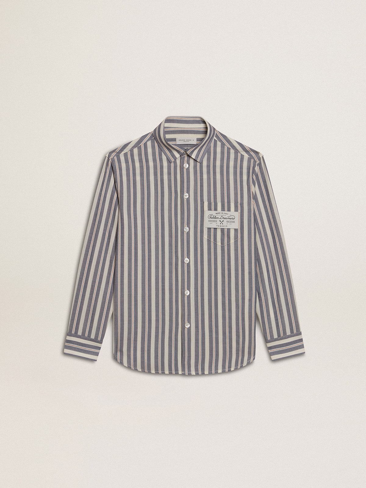 Boys' striped shirt with Golden Dreamers detail on the pocket