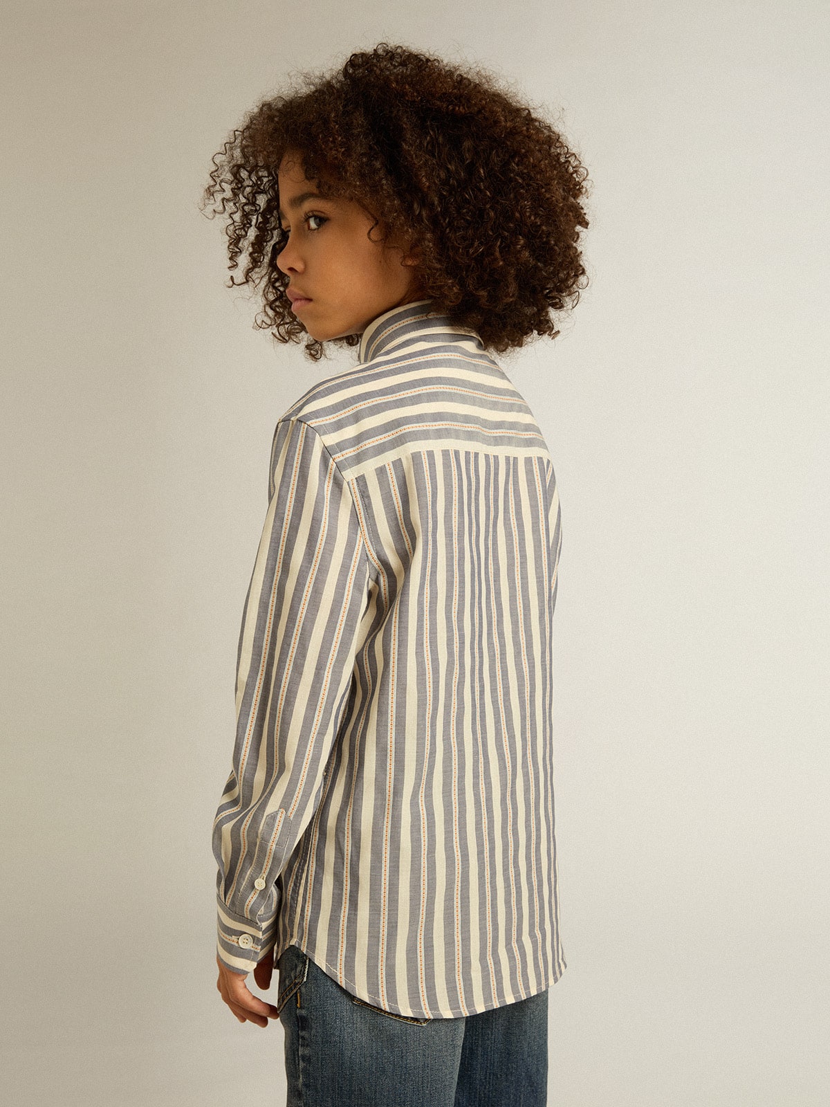 Boys' striped shirt with Golden Dreamers detail on the pocket