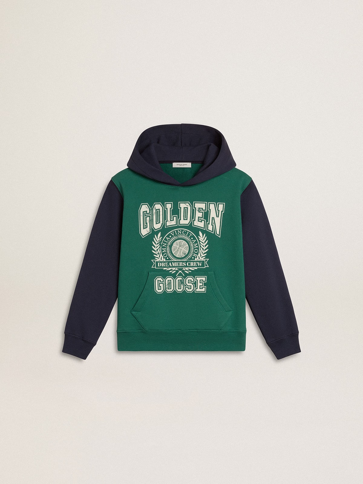 Boys' green and blue sweatshirt with hood and print