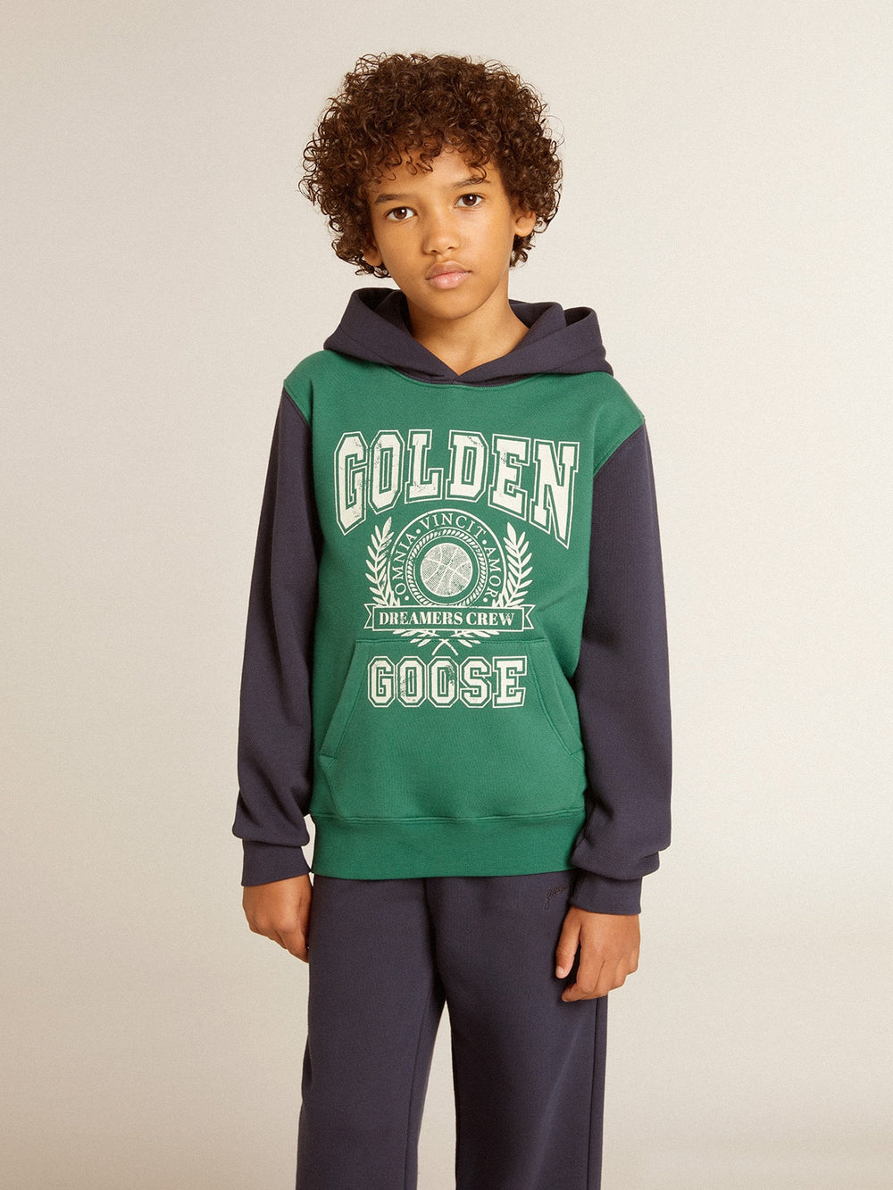 Boys' green and blue sweatshirt with hood and print