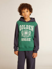 Boys' green and blue sweatshirt with hood and print