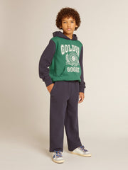 Boys' green and blue sweatshirt with hood and print