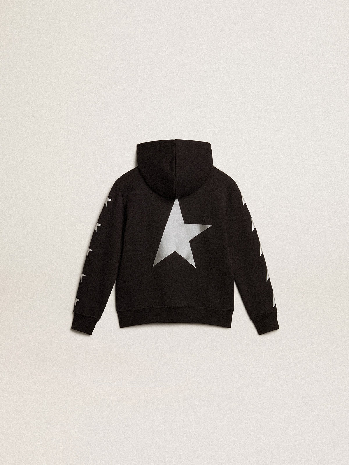Boys’ hooded sweatshirt in black with contrasting silver stars
