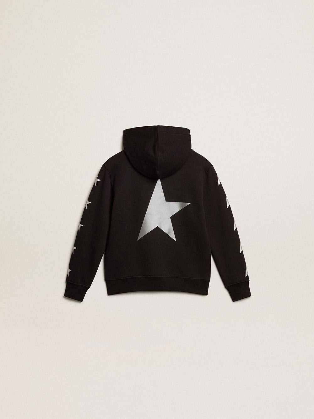 Boys’ hooded sweatshirt in black with contrasting silver stars