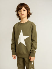 Boys' dark green sweatshirt with white maxi star on the front