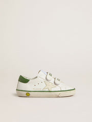 Junior Old School in white leather with green nappa heel tab and green insert