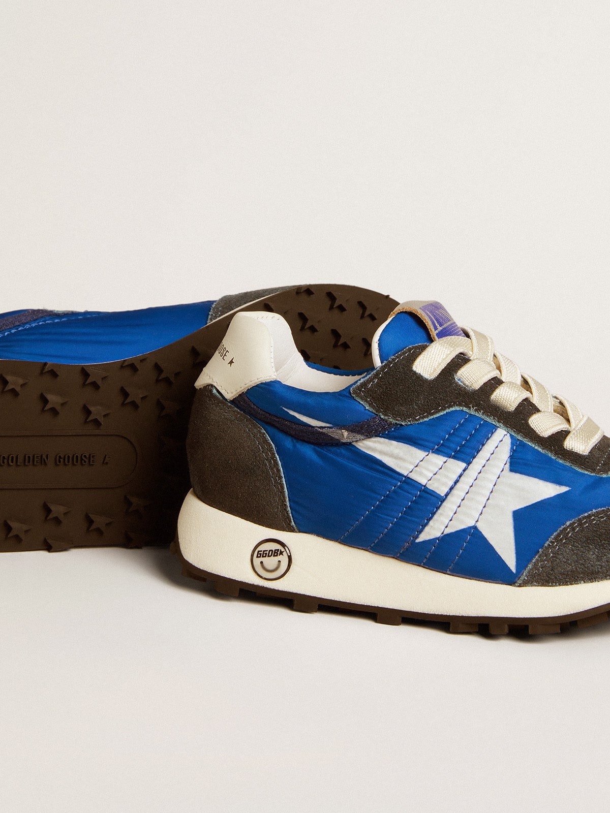Marathon Junior in blue nylon with printed star and leather heel tab