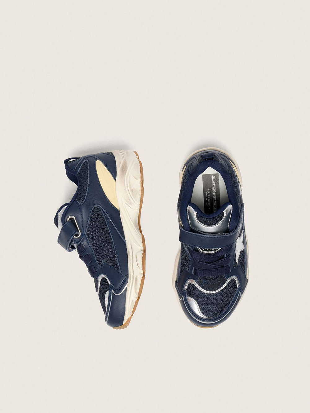 Junior Lightstar in blue leather and mesh with gray leather star