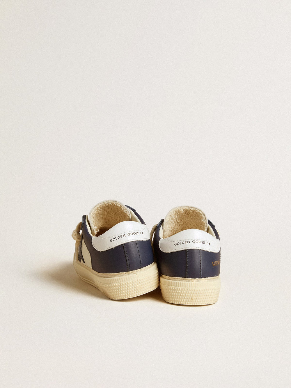 May Junior in white and blue leather with leather star and heel tab