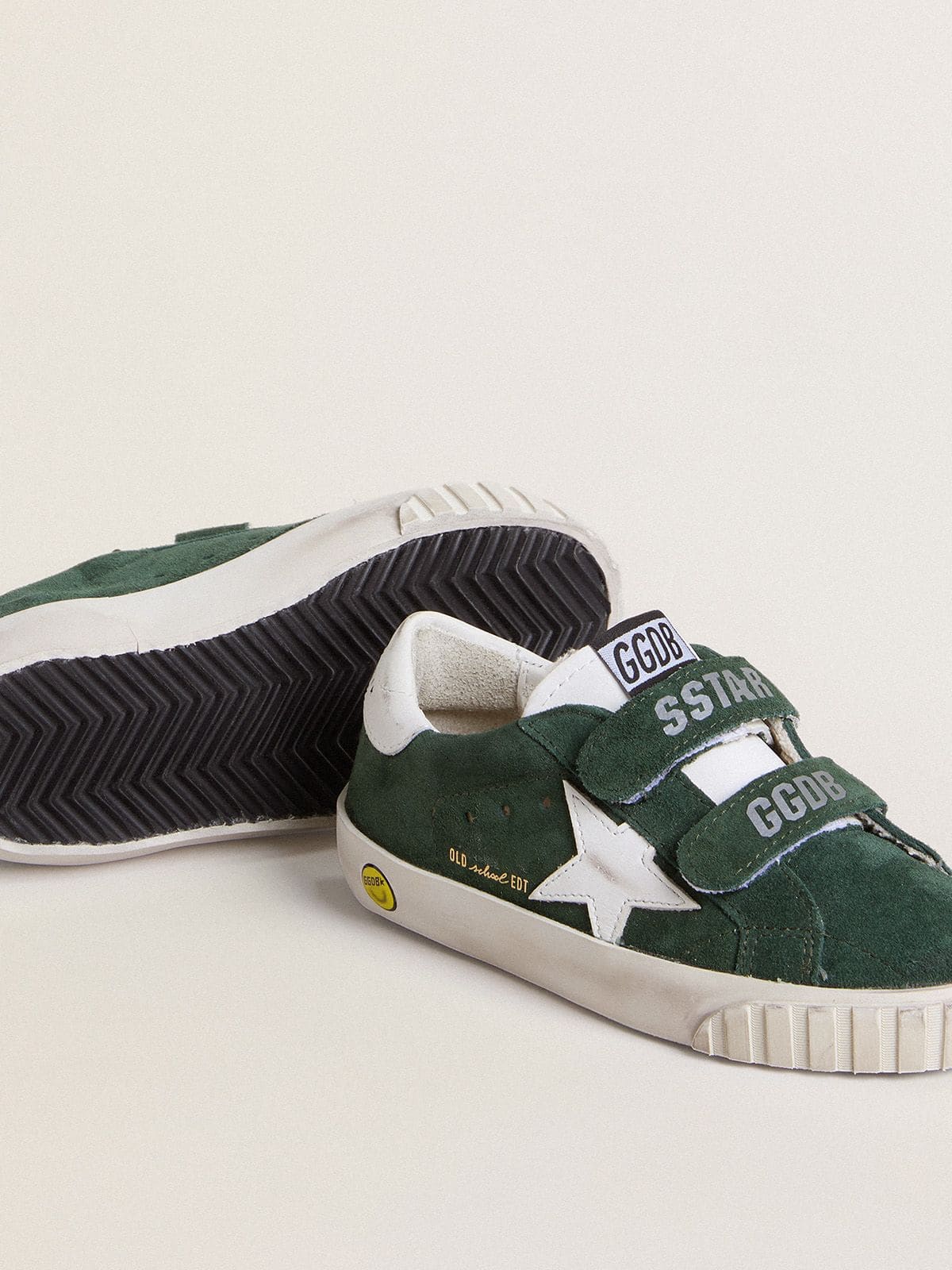Old School Junior in green suede with white leather star and heel tab