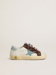 Old School Young in nappa with light blue suede star and brown suede inserts