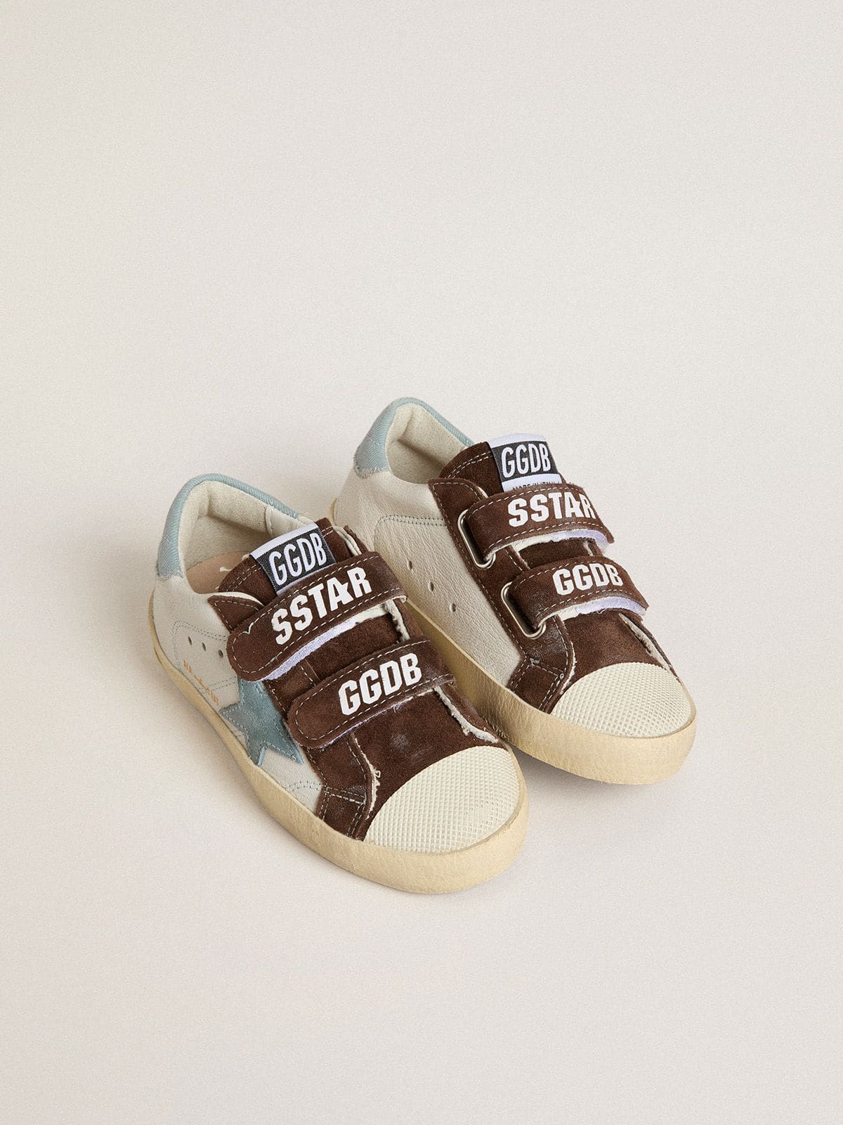 Old School Young in nappa with light blue suede star and brown suede inserts