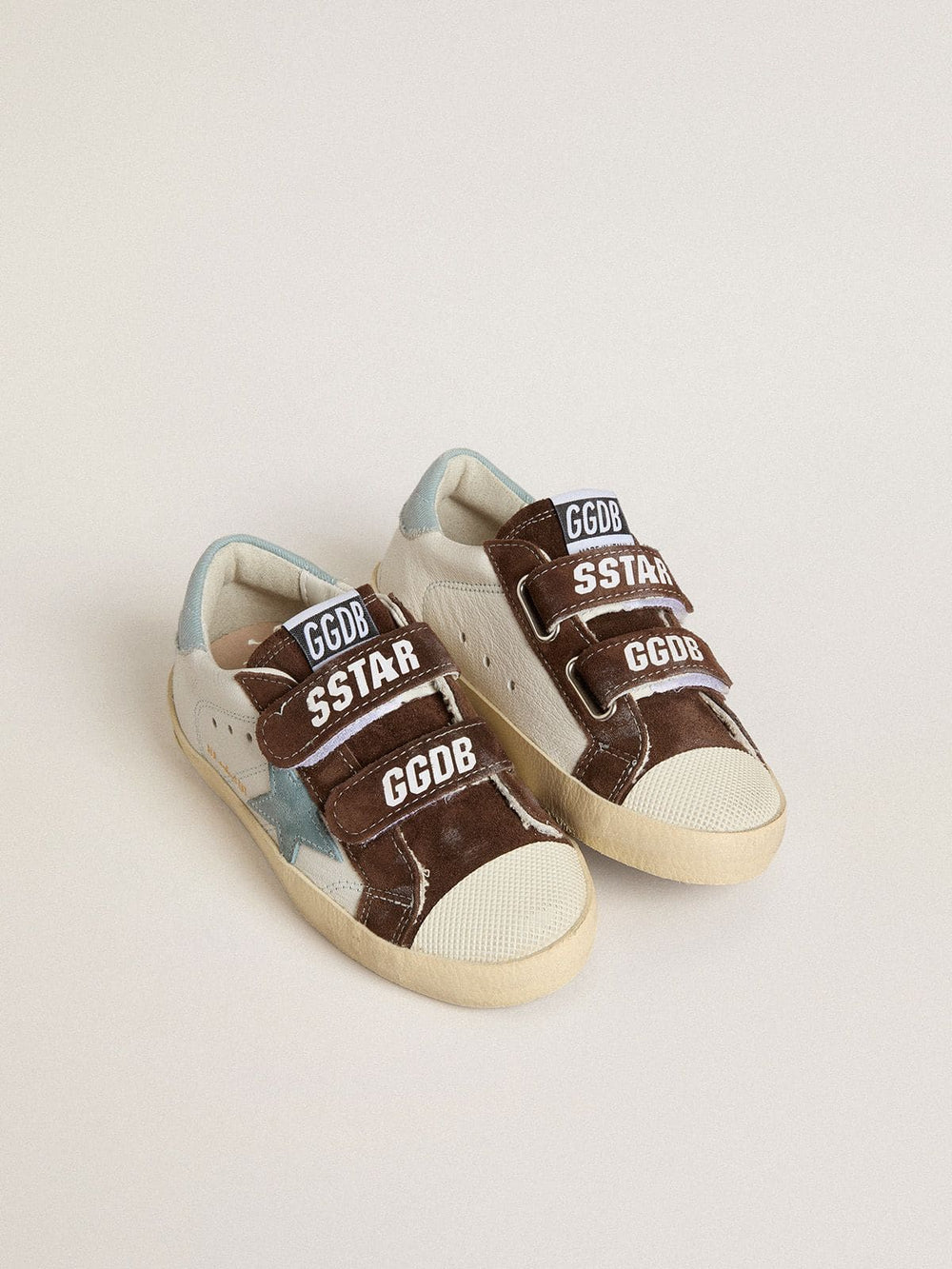 Old School Young in nappa with light blue suede star and brown suede inserts