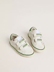 Young Old School in white leather with green nappa heel tab and green insert