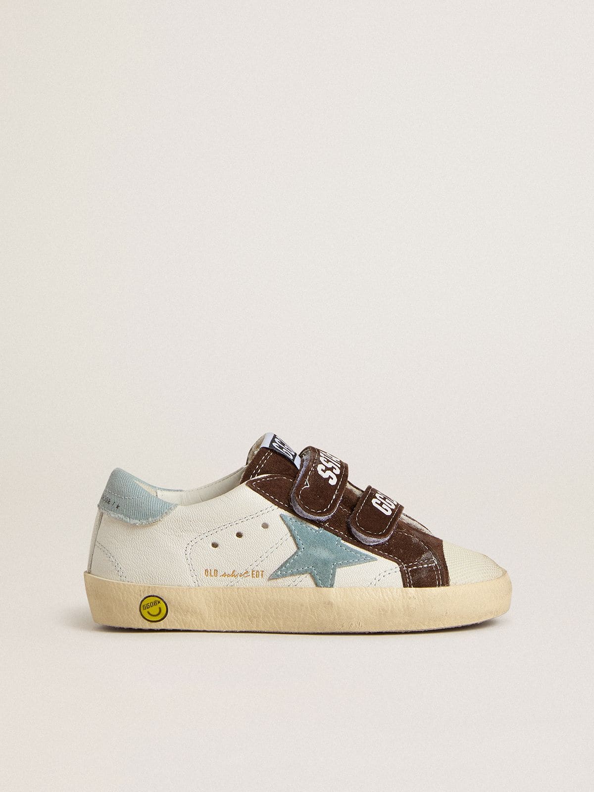 Teen Old School in nappa with light blue suede star and brown suede inserts