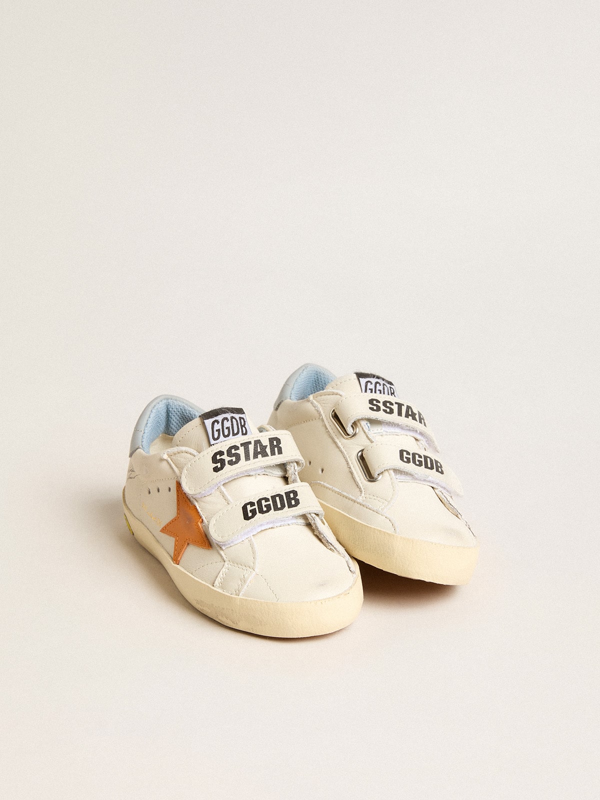 Young Old School in leather with orange star and baby blue heel tab