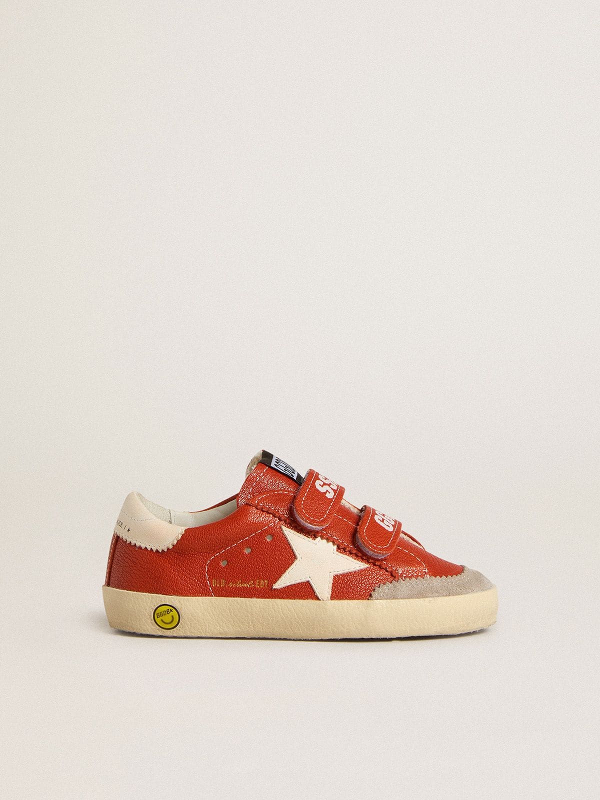 Young Old School in orange nappa with white star and cream-colored leather heel tab