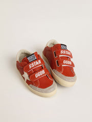 Teen Old School in orange nappa with white star and cream-colored leather heel tab