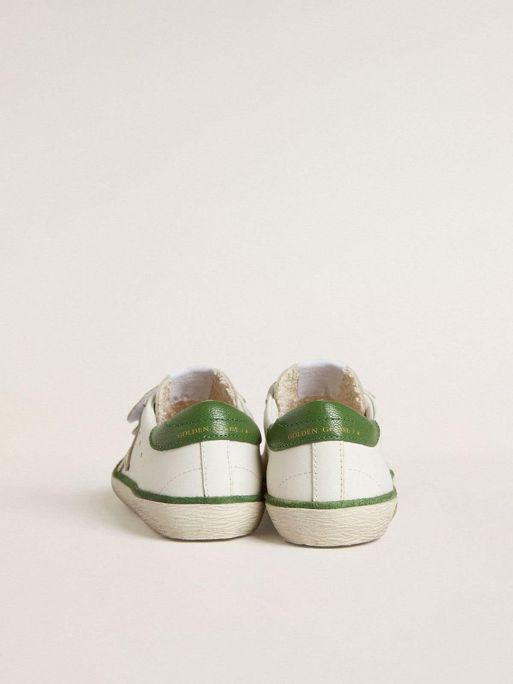 Teen Old School in white leather with green nappa heel tab and green insert