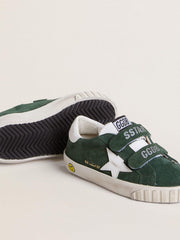 Old School Young in green suede with white leather star and heel tab