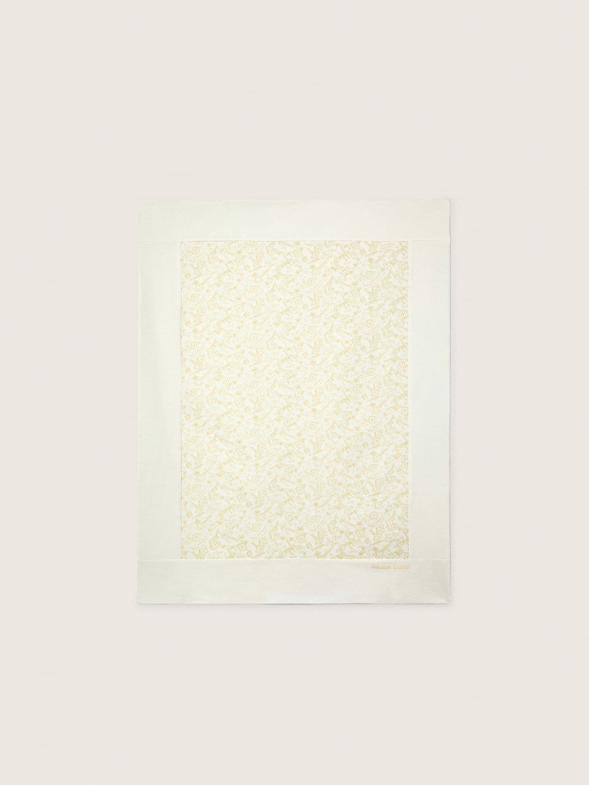 Journey Baby blanket in white cotton fleece with peach-pink mascot print