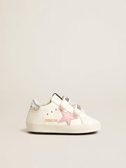 Baby Old School with pink leather star and silver leather heel tab