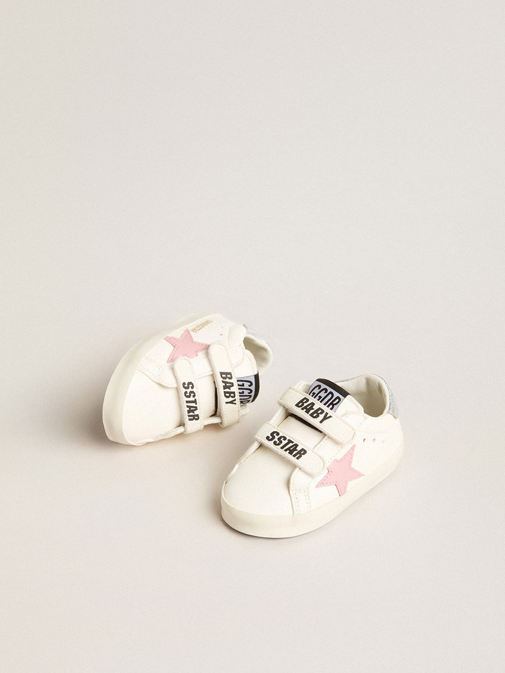 Baby Old School with pink leather star and silver leather heel tab